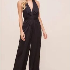 ♠️ASTR, Beautiful,Remantic Black Backless Halter Jumpsuit, POCKETS! Size S